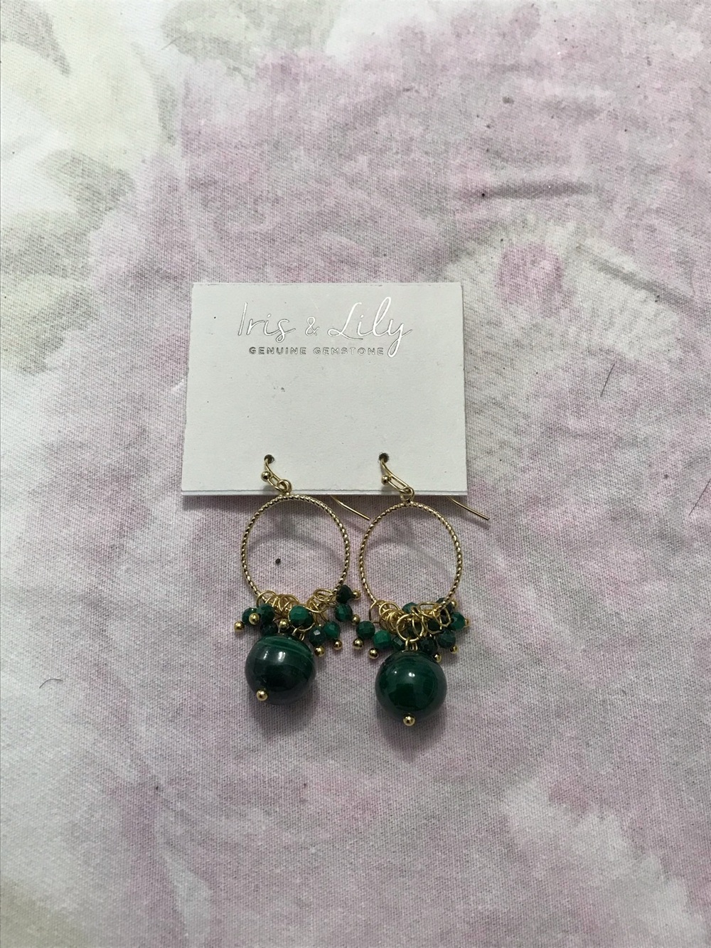 Iris & Lily Genuine Green Gemstone Gold Tone Dangle Beaded Earrings
